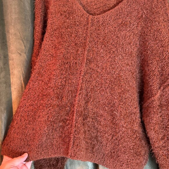 Free People Oversized Brown Icing Soft Fuzzy V-Neck - Picture 3 of 6